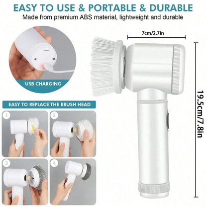 Electric Cleaning Brush - Electric Scrubber - Rechargeable and Cordless Scrubber - Scrubber with Handle - Mini - Polishing Machine - Scrubber Brush - For Bathroom, Kitchen, Dishes, Sink - 7 Attachments - Includes Wall Holder