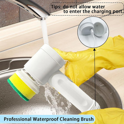Electric Cleaning Brush - Electric Scrubber - Rechargeable and Cordless Scrubber - Scrubber with Handle - Mini - Polishing Machine - Scrubber Brush - For Bathroom, Kitchen, Dishes, Sink - 7 Attachments - Includes Wall Holder