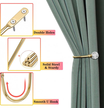 Curtain Tiebacks - 4-Piece Curtain Holders - High Quality - Curtain Tieback Hook - Tiebacks for Curtains - Curtain Bracket - Curtain Tie - For Curtains - Curtain Accessories - Drilling & Installation - Robust and Durable - Gold