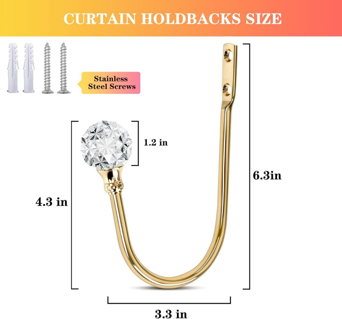 Curtain Tiebacks - 4-Piece Curtain Holders - High Quality - Curtain Tieback Hook - Tiebacks for Curtains - Curtain Bracket - Curtain Tie - For Curtains - Curtain Accessories - Drilling & Installation - Robust and Durable - Gold