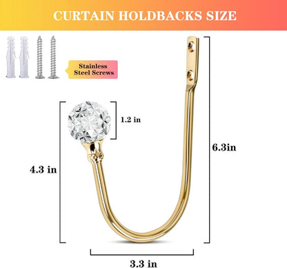 Curtain Tiebacks - 4-Piece Curtain Holders - High Quality - Curtain Tieback Hook - Tiebacks for Curtains - Curtain Bracket - Curtain Tie - For Curtains - Curtain Accessories - Drilling & Installation - Robust and Durable - Gold