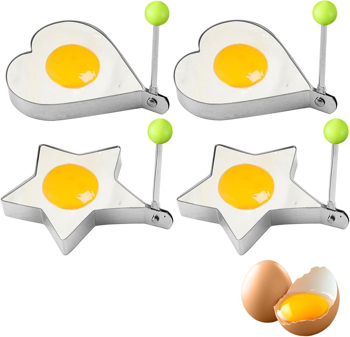 Egg ring - 4-piece - Heart-shaped egg ring - Practical egg rings - Cooking ring - Pancake maker - heart star flower and round egg cooker ring - Baking accessory - kitchen tool - for frying eggs - Stainless steel