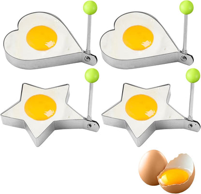 Egg ring - 4-piece - Heart-shaped egg ring - Practical egg rings - Cooking ring - Pancake maker - heart star flower and round egg cooker ring - Baking accessory - kitchen tool - for frying eggs - Stainless steel
