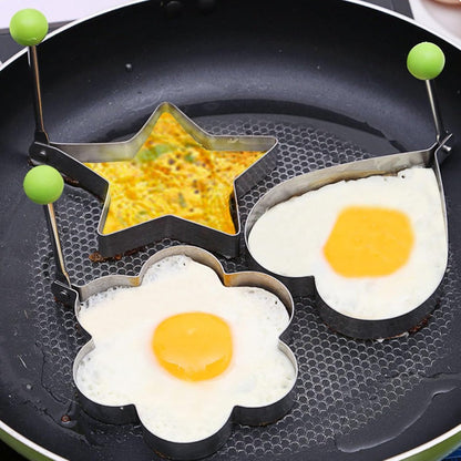 Egg ring - 4-piece - Heart-shaped egg ring - Practical egg rings - Cooking ring - Pancake maker - heart star flower and round egg cooker ring - Baking accessory - kitchen tool - for frying eggs - Stainless steel