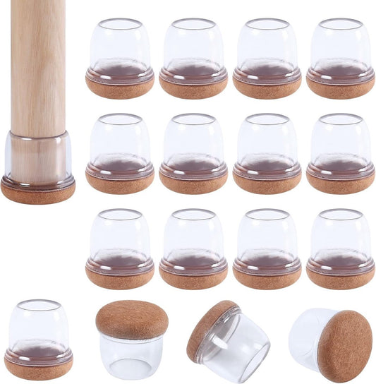 Stool Leg Protector - 16 Pieces - Chair Leg Caps - Chair Leg Covers - Chair Leg Floor Protectors - Felt Furniture Protectors - For Hardwood Floors - Rubber Chair Leg Protectors - For Wooden Floors - Round - Silicone - Transparent