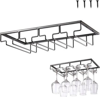 Wine Glass Holder - Wine Glass Hanging Rack - Wine Glass Rack - Glass Rack - Wine Glass Holder - Wine Rack - 4 Rows - Wine Glass Holder - Wine Glass Rack - Wine Glass Organizer - Glass Hanging Rack - For Bar, Kitchen and Cafe - Black - Includes Mounting H
