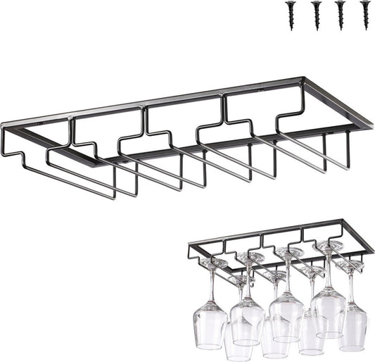 Wine Glass Holder - Wine Glass Hanging Rack - Wine Glass Rack - Glass Rack - Wine Glass Holder - Wine Rack - 4 Rows - Wine Glass Holder - Wine Glass Rack - Wine Glass Organizer - Glass Hanging Rack - For Bar, Kitchen and Cafe - Black - Includes Mounting H