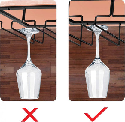 Wine Glass Holder - Wine Glass Hanging Rack - Wine Glass Rack - Glass Rack - Wine Glass Holder - Wine Rack - 4 Rows - Wine Glass Holder - Wine Glass Rack - Wine Glass Organizer - Glass Hanging Rack - For Bar, Kitchen and Cafe - Black - Includes Mounting H