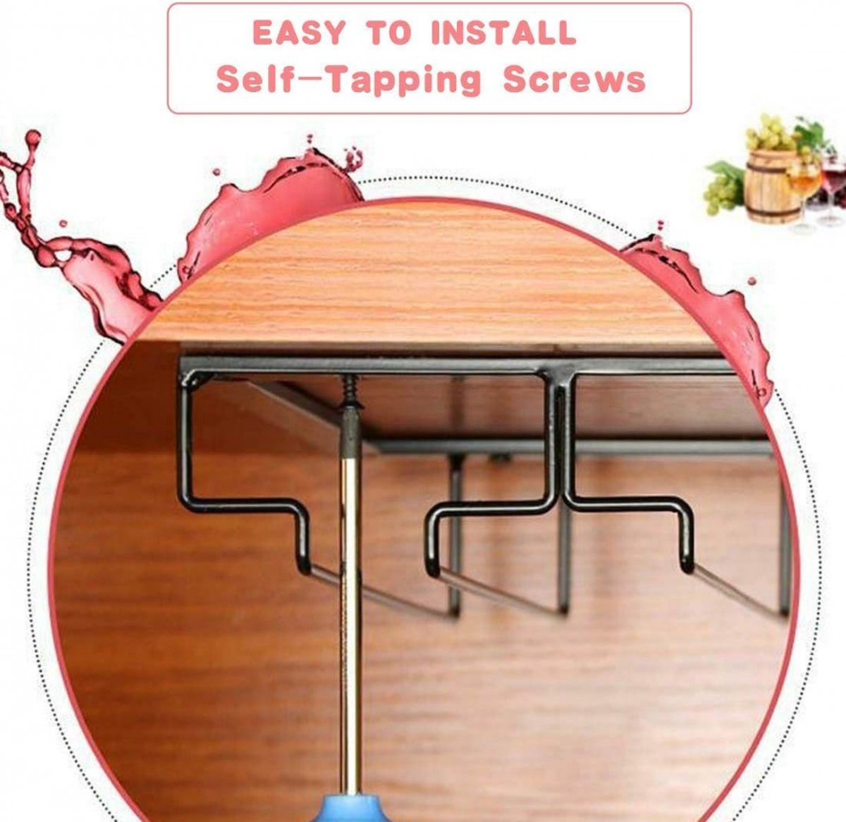 Wine Glass Holder - Wine Glass Hanging Rack - Wine Glass Rack - Glass Rack - Wine Glass Holder - Wine Rack - 4 Rows - Wine Glass Holder - Wine Glass Rack - Wine Glass Organizer - Glass Hanging Rack - For Bar, Kitchen and Cafe - Black - Includes Mounting H