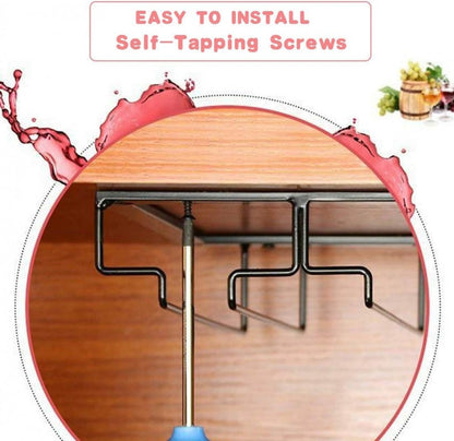 Wine Glass Holder - Wine Glass Hanging Rack - Wine Glass Rack - Glass Rack - Wine Glass Holder - Wine Rack - 4 Rows - Wine Glass Holder - Wine Glass Rack - Wine Glass Organizer - Glass Hanging Rack - For Bar, Kitchen and Cafe - Black - Includes Mounting H