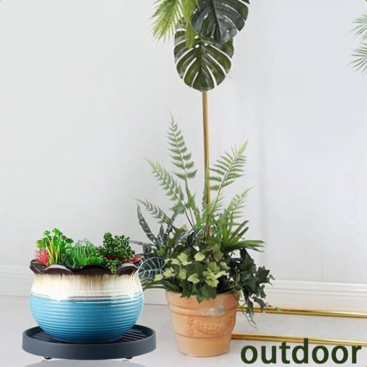 Round Flowerpot Mover - 19.3 Cm - Rolling Plant Pallet - Round Dark Grey Saucer With 4 Wheels - Plant Stand Planter Caddies - For Moving Potted Planters - For Garden, Patio, Courtyard, Terrace - Load Capacity 40 Kg - 1 Piece