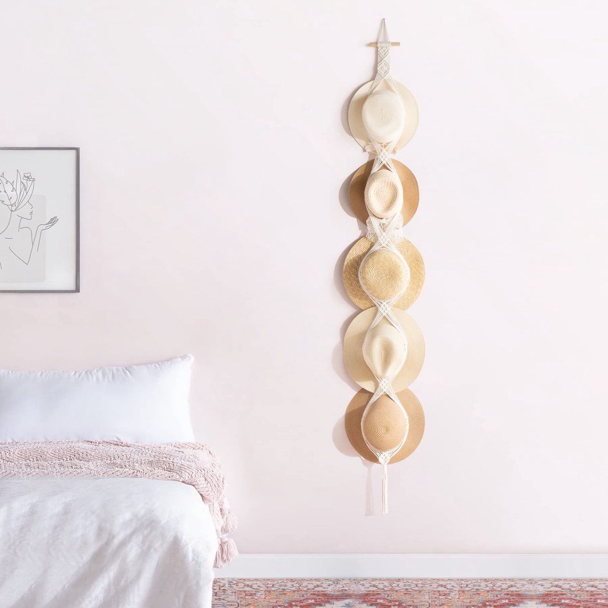 Hat Rack - Cap Rack - Adjustable Coat Rack - Hat Rack - Hat Hanger - Cap Rack Storage System - Macrame Wall Hat Rack - Handwoven Decorative Wide Brim Cap Holder - 2 Pieces