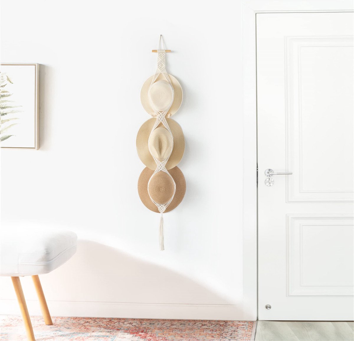 Hat Rack - Cap Rack - Adjustable Coat Rack - Hat Rack - Hat Hanger - Cap Rack Storage System - Macrame Wall Hat Rack - Handwoven Decorative Wide Brim Cap Holder - 2 Pieces