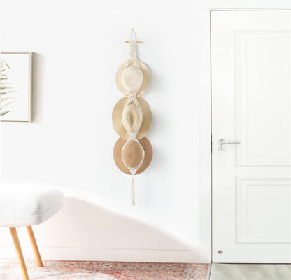 Hat Rack - Cap Rack - Adjustable Coat Rack - Hat Rack - Hat Hanger - Cap Rack Storage System - Macrame Wall Hat Rack - Handwoven Decorative Wide Brim Cap Holder - 2 Pieces