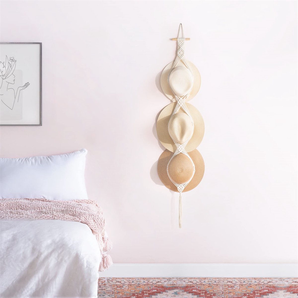 Hat Rack - Cap Rack - Adjustable Coat Rack - Hat Rack - Hat Hanger - Cap Rack Storage System - Macrame Wall Hat Rack - Handwoven Decorative Wide Brim Cap Holder - 2 Pieces