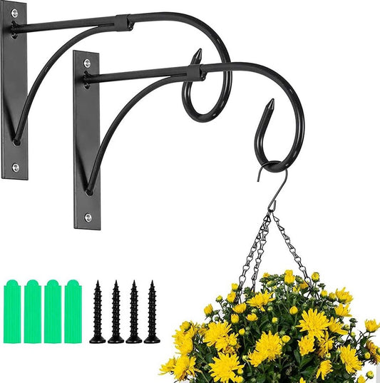 Set of 2 - Hanging Pot - Plant Hanger - Wall Hook - Flower Pot Hanging Hooks - Outdoor Balcony Accessories - Garden/Home Hanging Decoration - Hanging Basket Hook - Metal - Black