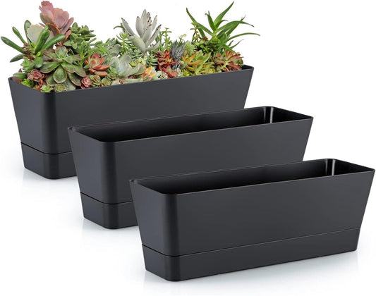 Flower pots - Balcony plant pot/flower pot - Railing/fence - Garden - rectangle - flower boxes - 3 pieces rectangular plant pots of 30 cm - rectangular plastic planters - balcony planters for planting succulents
