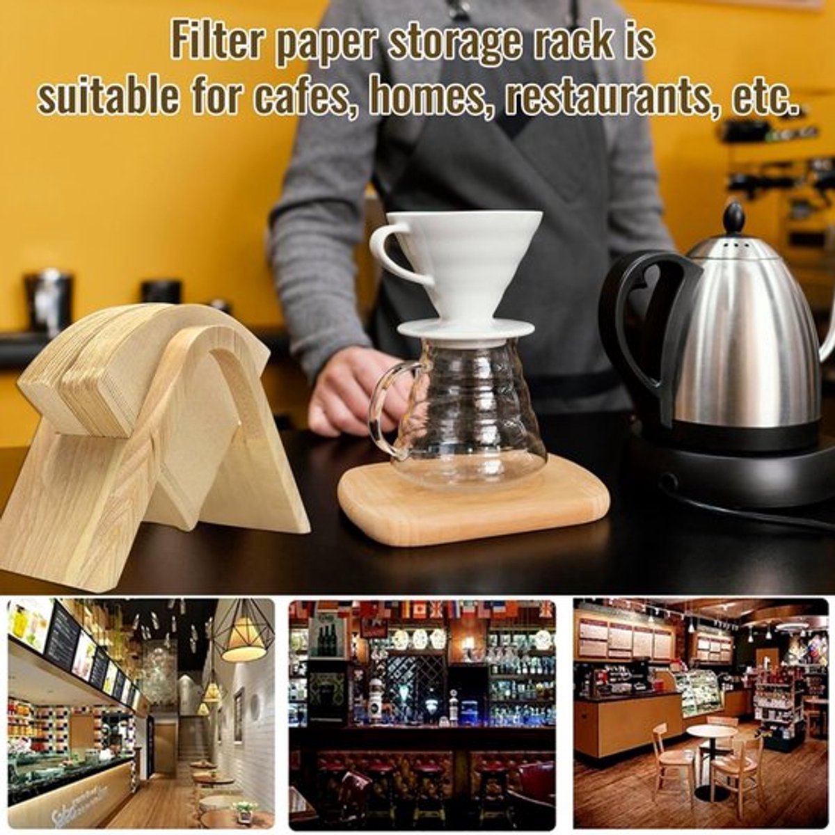 Wooden Coffee Filter Holder - Filter Coffee - Coffee Filter Holder - Filter Bag Holder - Suitable for All Filters - Espresso - Barista - Coffee Making - Barista Essentials - Enjoy Delicious Coffee - For Home, Office, Cafe, Hotel, etc.