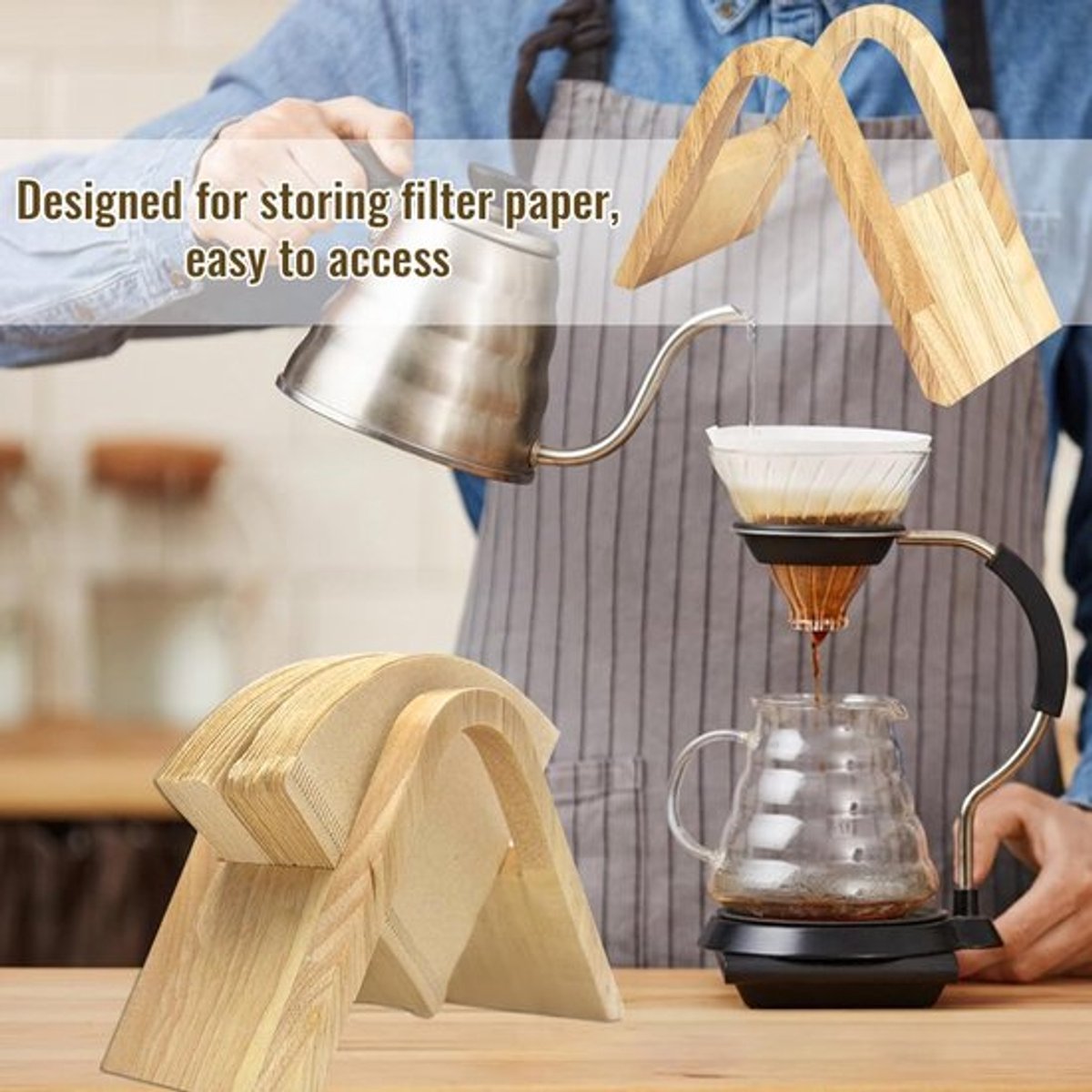 Wooden Coffee Filter Holder - Filter Coffee - Coffee Filter Holder - Filter Bag Holder - Suitable for All Filters - Espresso - Barista - Coffee Making - Barista Essentials - Enjoy Delicious Coffee - For Home, Office, Cafe, Hotel, etc.