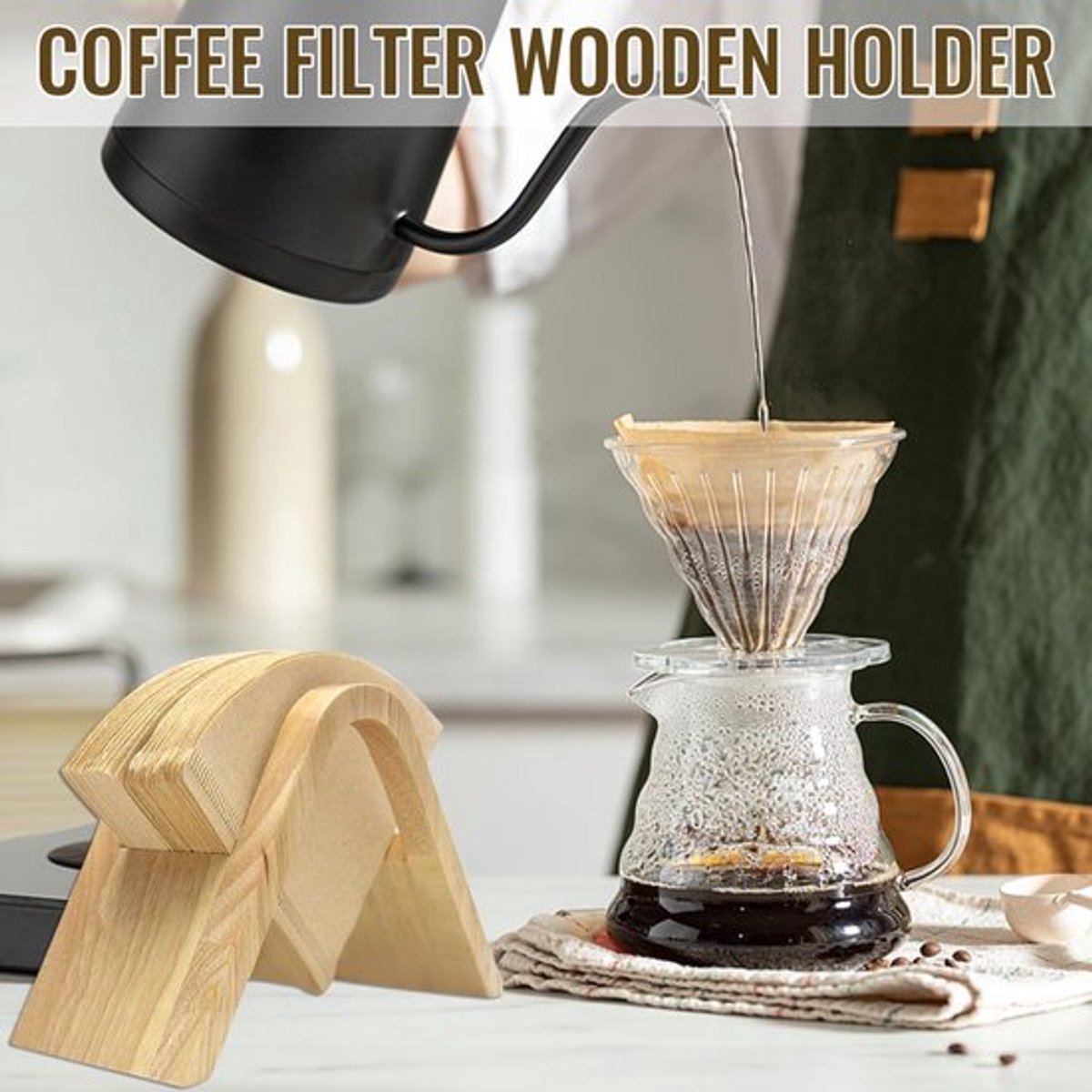 Wooden Coffee Filter Holder - Filter Coffee - Coffee Filter Holder - Filter Bag Holder - Suitable for All Filters - Espresso - Barista - Coffee Making - Barista Essentials - Enjoy Delicious Coffee - For Home, Office, Cafe, Hotel, etc.