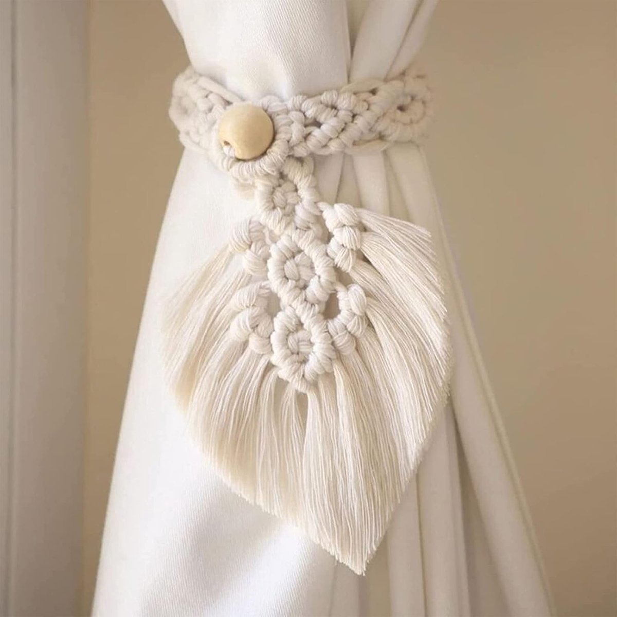 Curtain Holders - 4 Pieces - Curtain Tieback Hook - Curtain Cords - Curtain Drawstring - Holdback Tiebacks - Tiebacks - Buckles for Curtain Clamps - Home Decor - For Home/Bedroom/Office/Hotel/Window Decor - Beige