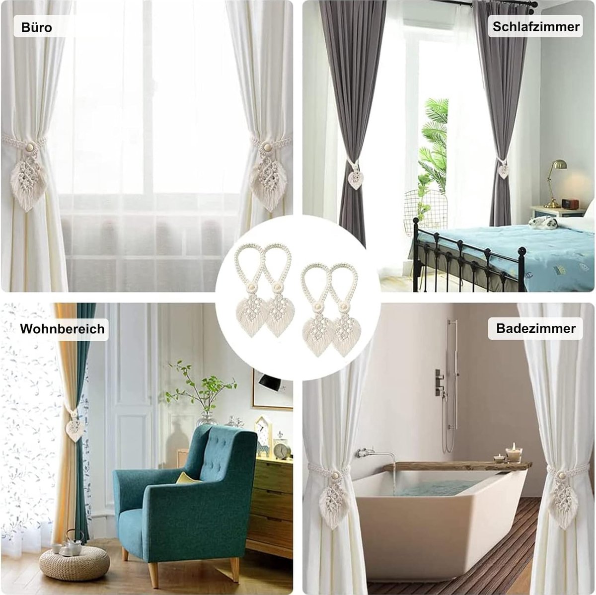 Curtain Holders - 4 Pieces - Curtain Tieback Hook - Curtain Cords - Curtain Drawstring - Holdback Tiebacks - Tiebacks - Buckles for Curtain Clamps - Home Decor - For Home/Bedroom/Office/Hotel/Window Decor - Beige