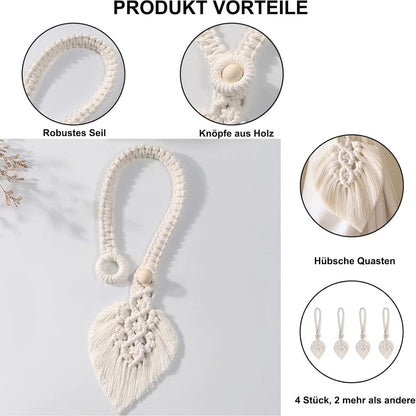 Curtain Holders - 4 Pieces - Curtain Tieback Hook - Curtain Cords - Curtain Drawstring - Holdback Tiebacks - Tiebacks - Buckles for Curtain Clamps - Home Decor - For Home/Bedroom/Office/Hotel/Window Decor - Beige