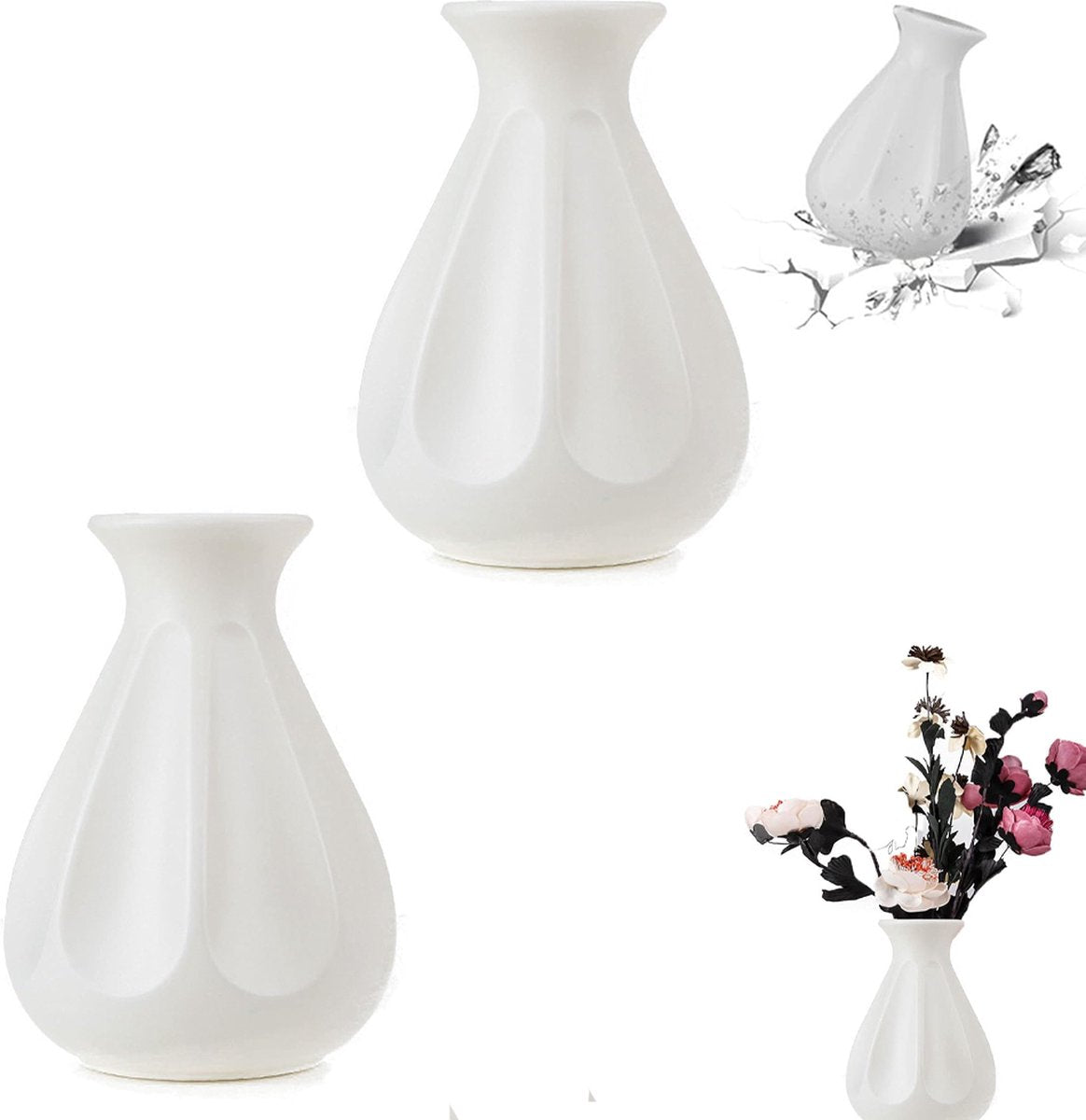 Vase - 2 Pieces - Plant Vase - Flower Vase - Dried Flower Vase - Home Accessories for Flowers and Bouquets - Decorative Accessories - Wedding - Birthday - Modern - Decoration - Indoor Vase - Faux Ceramic - Plastic - 13.5*20cm