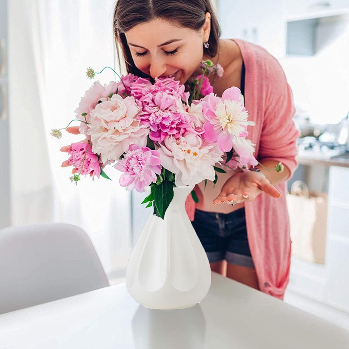 Vase - 2 Pieces - Plant Vase - Flower Vase - Dried Flower Vase - Home Accessories for Flowers and Bouquets - Decorative Accessories - Wedding - Birthday - Modern - Decoration - Indoor Vase - Faux Ceramic - Plastic - 13.5*20cm