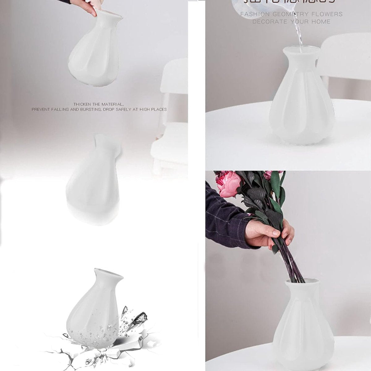 Vase - 2 Pieces - Plant Vase - Flower Vase - Dried Flower Vase - Home Accessories for Flowers and Bouquets - Decorative Accessories - Wedding - Birthday - Modern - Decoration - Indoor Vase - Faux Ceramic - Plastic - 13.5*20cm