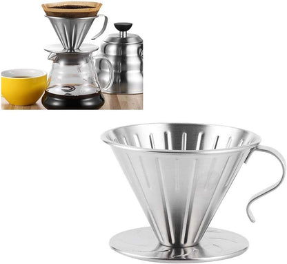 Pour Over Coffee Dripper - Stainless Steel Metal - Reusable - Cone Coffee Filter - Slow Brew Accessories for Home Cafe Restaurants