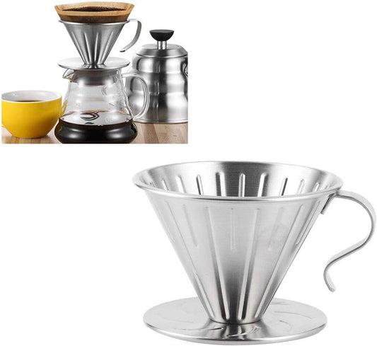 Pour Over Coffee Dripper - Stainless Steel Metal - Reusable - Cone Coffee Filter - Slow Brew Accessories for Home Cafe Restaurants
