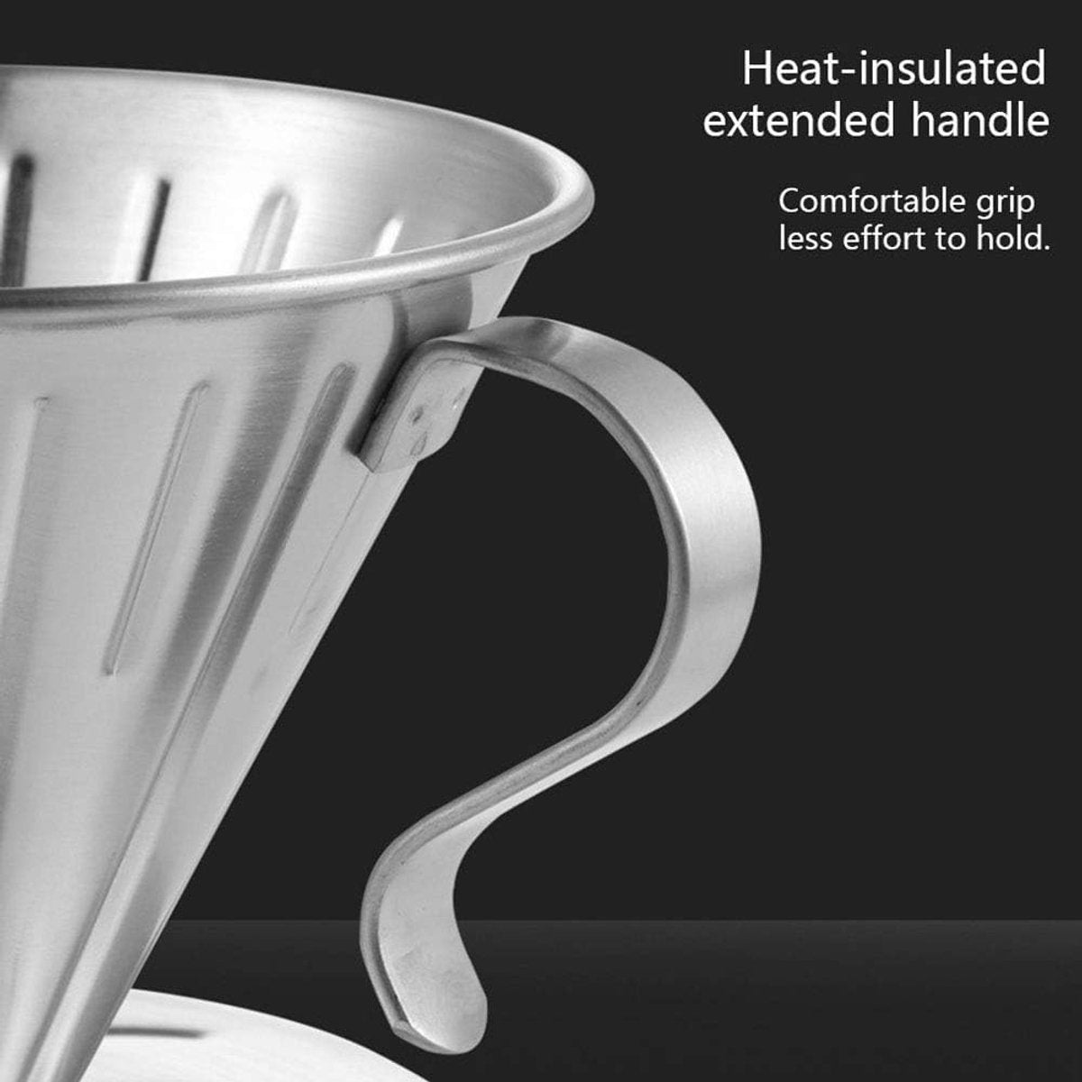 Pour Over Coffee Dripper - Stainless Steel Metal - Reusable - Cone Coffee Filter - Slow Brew Accessories for Home Cafe Restaurants