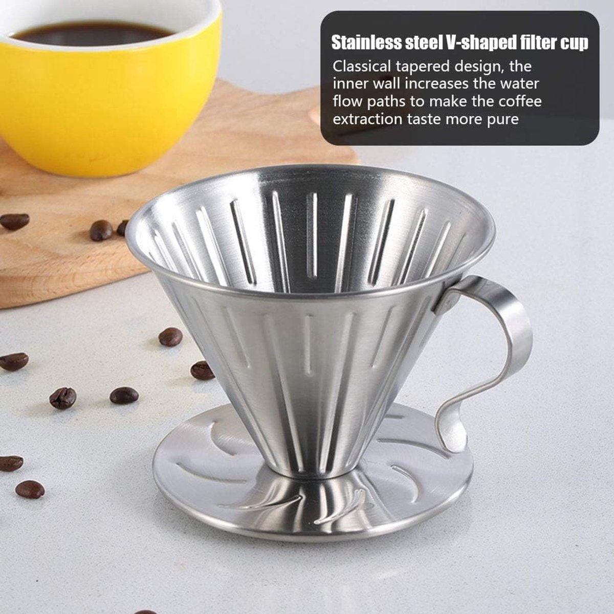 Pour Over Coffee Dripper - Stainless Steel Metal - Reusable - Cone Coffee Filter - Slow Brew Accessories for Home Cafe Restaurants