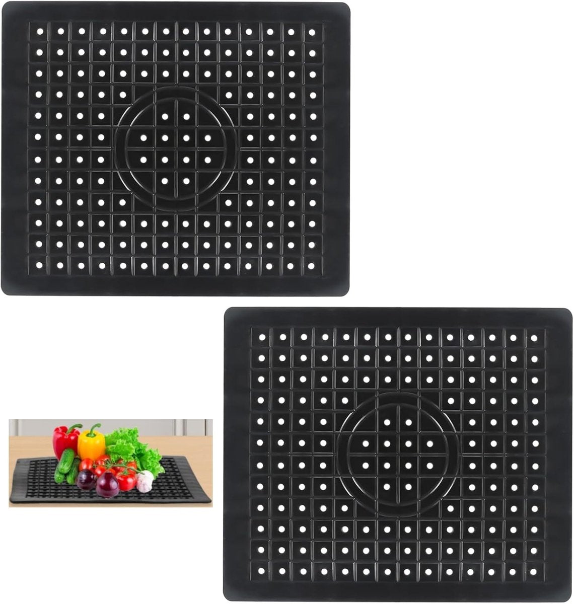 Two-piece sink mat - rubber sink mat - sink protector - sink mat - backsplash - sink protection - drain mat - under-sink kitchen mat - black - rectangular - 31.5 x 26 cm