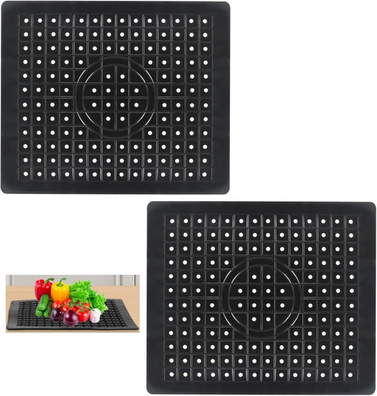 Two-piece sink mat - rubber sink mat - sink protector - sink mat - backsplash - sink protection - drain mat - under-sink kitchen mat - black - rectangular - 31.5 x 26 cm