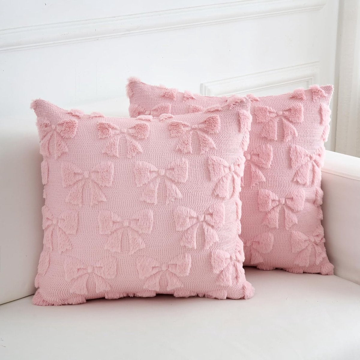 pieces - Pillowcase - Cushion covers - Cushion covers with bow - Decorative pillowcases - Room Decoration - Home Decoration - for the living room, bedroom and sofa - 45*45 cm - pink - (NO cushion core)
