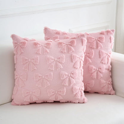 pieces - Pillowcase - Cushion covers - Cushion covers with bow - Decorative pillowcases - Room Decoration - Home Decoration - for the living room, bedroom and sofa - 45*45 cm - pink - (NO cushion core)
