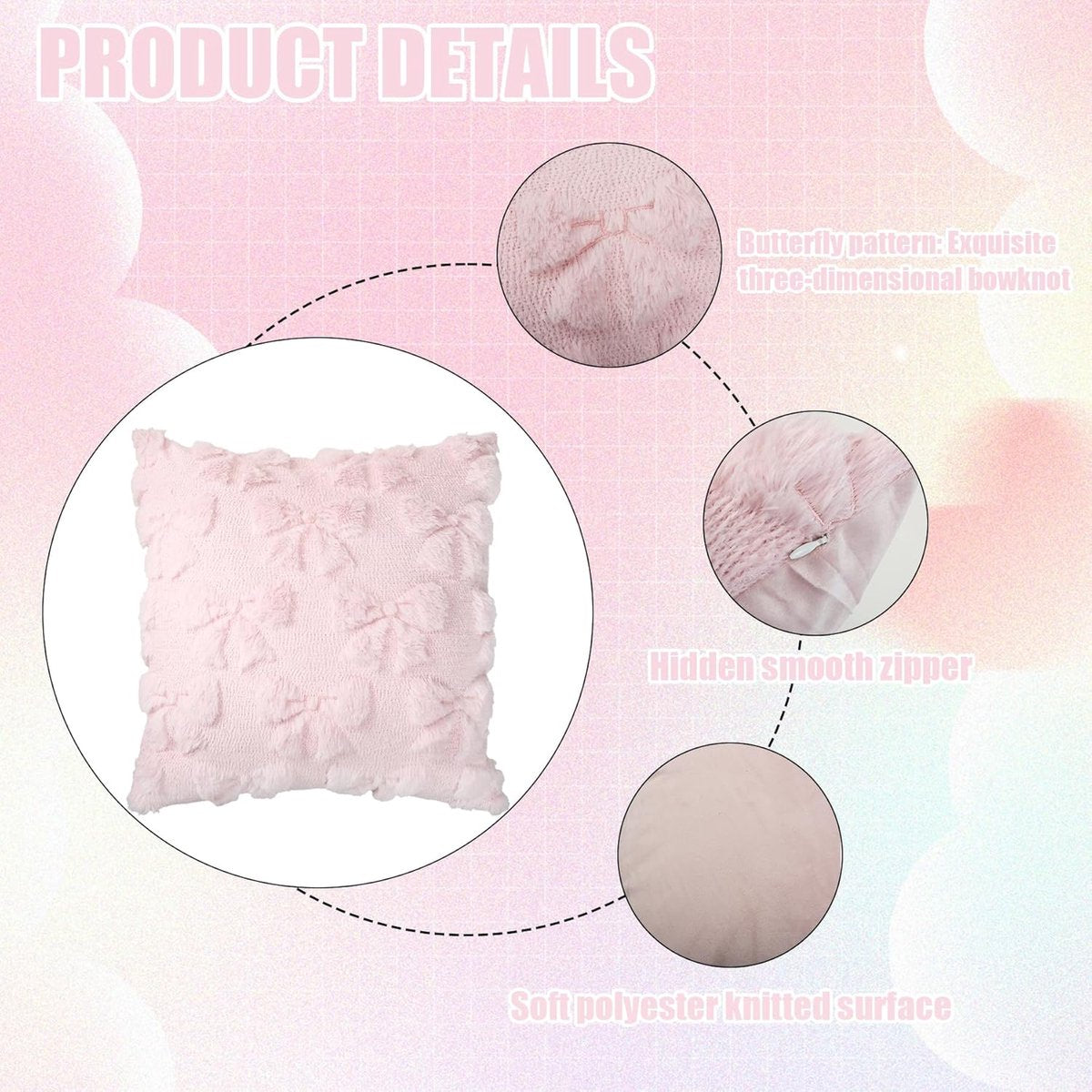pieces - Pillowcase - Cushion covers - Cushion covers with bow - Decorative pillowcases - Room Decoration - Home Decoration - for the living room, bedroom and sofa - 45*45 cm - pink - (NO cushion core)