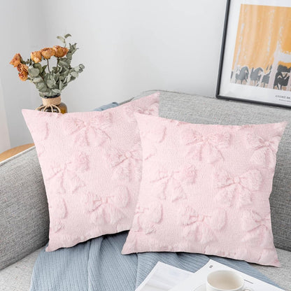 pieces - Pillowcase - Cushion covers - Cushion covers with bow - Decorative pillowcases - Room Decoration - Home Decoration - for the living room, bedroom and sofa - 45*45 cm - pink - (NO cushion core)