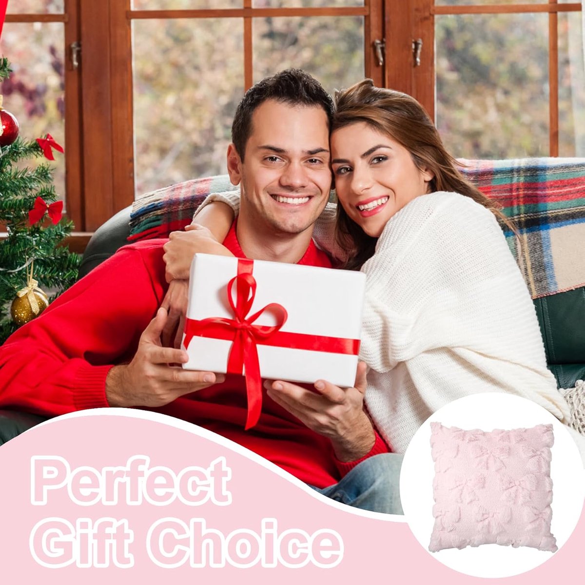 pieces - Pillowcase - Cushion covers - Cushion covers with bow - Decorative pillowcases - Room Decoration - Home Decoration - for the living room, bedroom and sofa - 45*45 cm - pink - (NO cushion core)