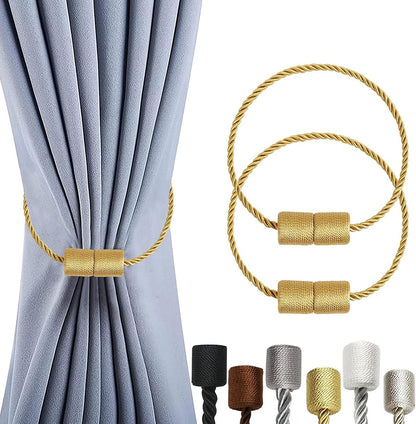 2 Pieces Magnetic Curtain Ties - Curtain Tieback Hook - Curtain Fasteners - Curtain Tieback - Magnetic Curtain Cord - Curtain Ties - Curtain Holders - Thickened Steel Cable - Gold