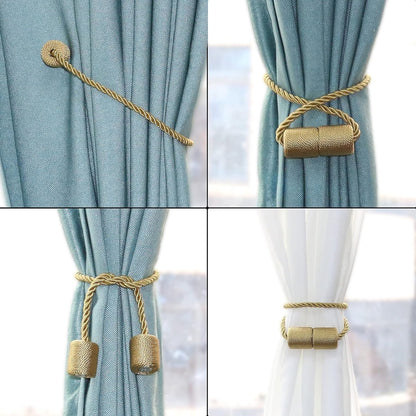 2 Pieces Magnetic Curtain Ties - Curtain Tieback Hook - Curtain Fasteners - Curtain Tieback - Magnetic Curtain Cord - Curtain Ties - Curtain Holders - Thickened Steel Cable - Gold