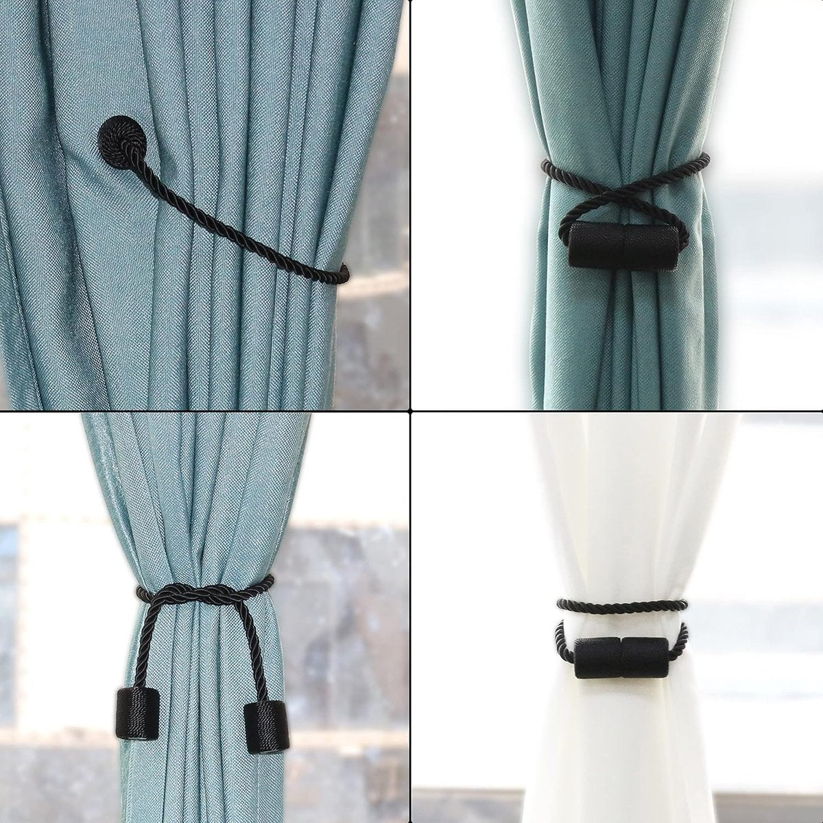 2 Pieces Magnetic Curtain Ties - Curtain Tieback Hook - Curtain Fasteners - Curtain Tieback - Magnetic Curtain Cord - Curtain Ties - Curtain Holders - Thickened Steel Cable - Black
