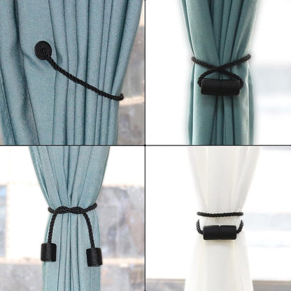2 Pieces Magnetic Curtain Ties - Curtain Tieback Hook - Curtain Fasteners - Curtain Tieback - Magnetic Curtain Cord - Curtain Ties - Curtain Holders - Thickened Steel Cable - Black