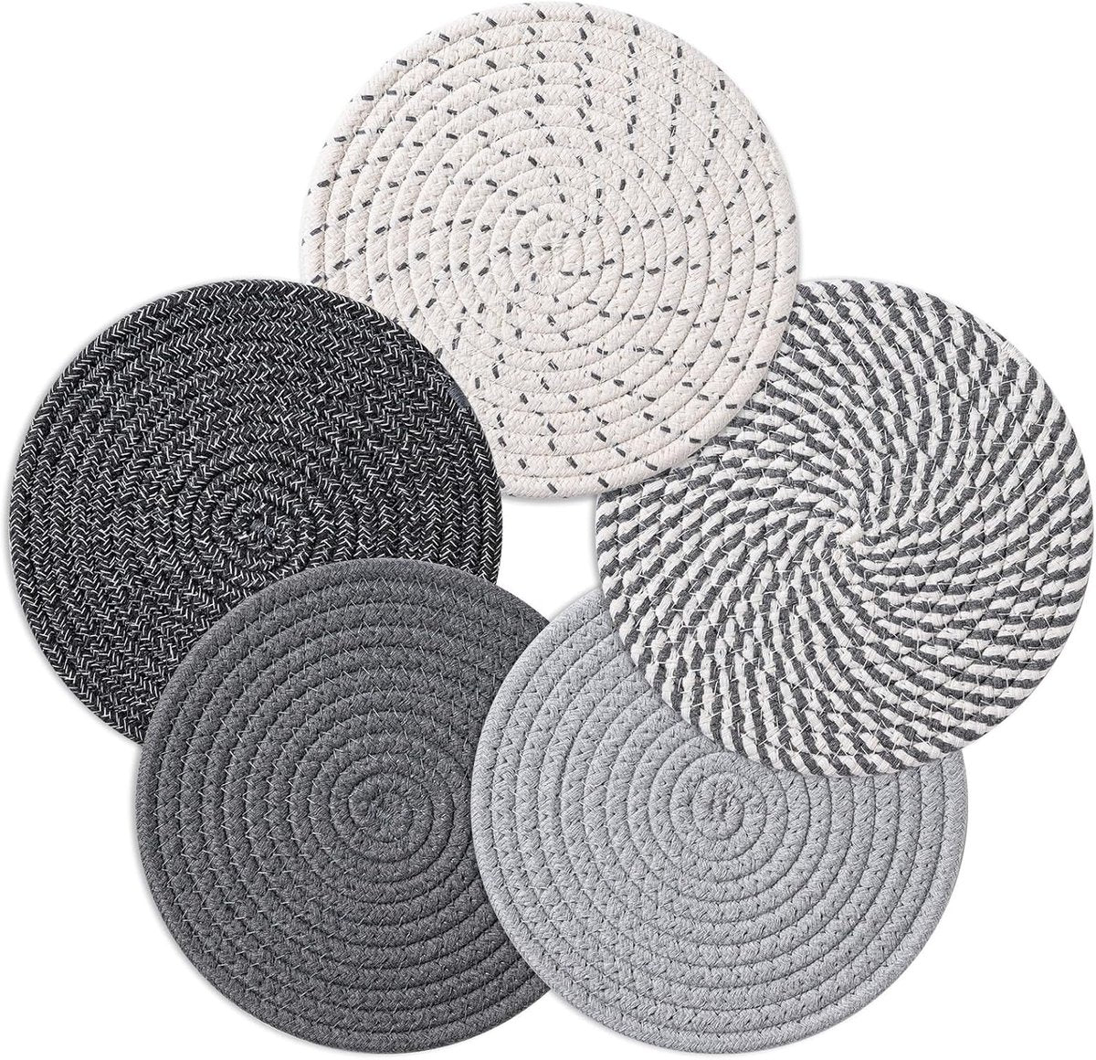 5 pieces - Coasters - 18 cm - Round Coasters - Heat-resistant coaster - Pot coasters - Vase mat - Table accessories - for hot dishes, pots and pans - for kitchen, furniture, countertops and table coasters - grey