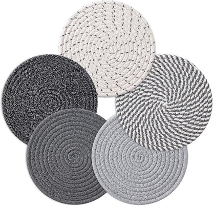 5 pieces - Coasters - 18 cm - Round Coasters - Heat-resistant coaster - Pot coasters - Vase mat - Table accessories - for hot dishes, pots and pans - for kitchen, furniture, countertops and table coasters - grey