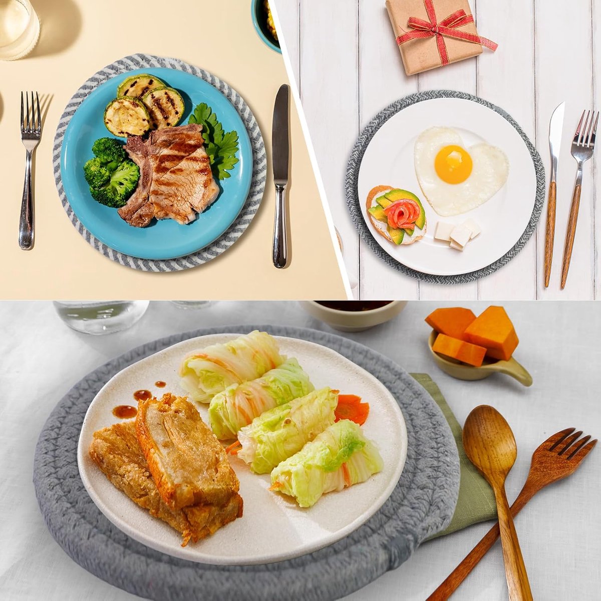 5 pieces - Coasters - 18 cm - Round Coasters - Heat-resistant coaster - Pot coasters - Vase mat - Table accessories - for hot dishes, pots and pans - for kitchen, furniture, countertops and table coasters - grey