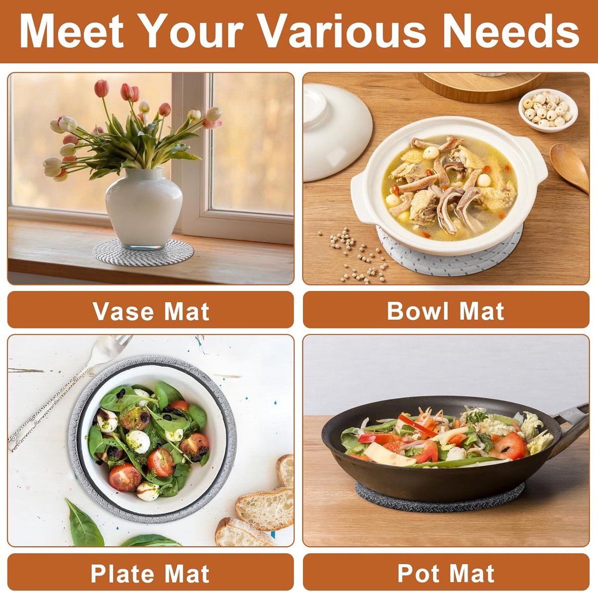 5 pieces - Coasters - 18 cm - Round Coasters - Heat-resistant coaster - Pot coasters - Vase mat - Table accessories - for hot dishes, pots and pans - for kitchen, furniture, countertops and table coasters - grey