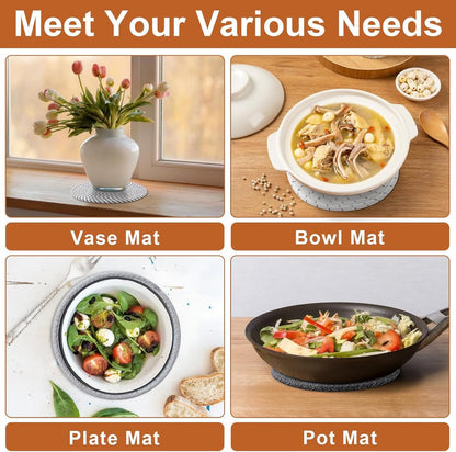 5 pieces - Coasters - 18 cm - Round Coasters - Heat-resistant coaster - Pot coasters - Vase mat - Table accessories - for hot dishes, pots and pans - for kitchen, furniture, countertops and table coasters - grey